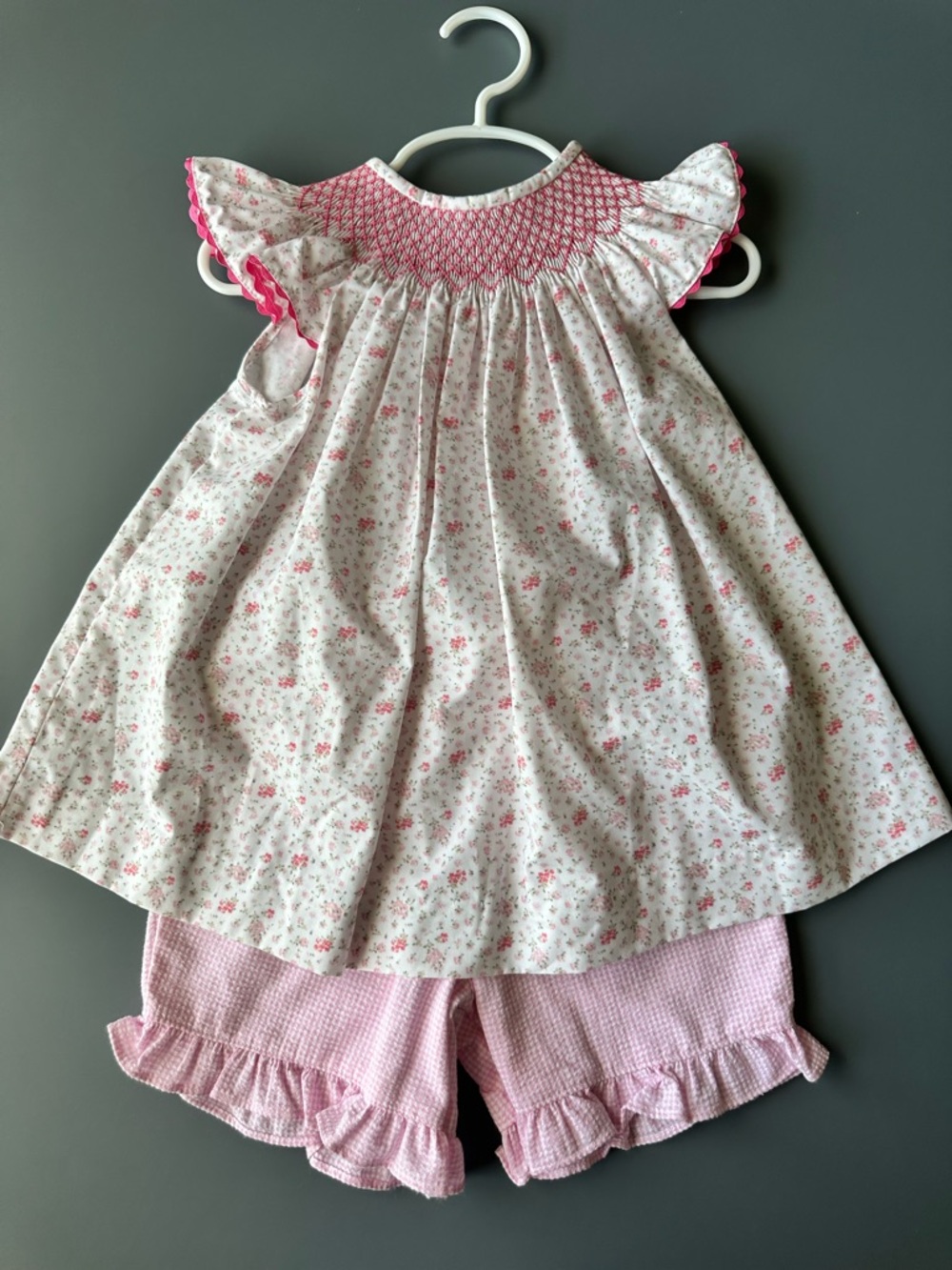 Girls Pink Floral Smocked Set with Ruffle Shorts